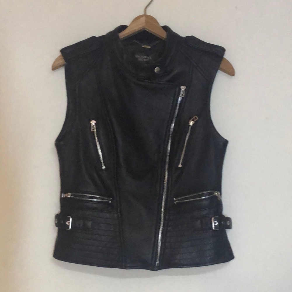 Victoria's Secret Black (P)Leather Motorcycle Vest Zipper Buckles Moto Grunge